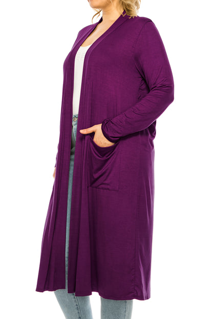 Women's Plus Size, Casual Long Open Front Drape Lightweight Duster Sweater Cardigan.