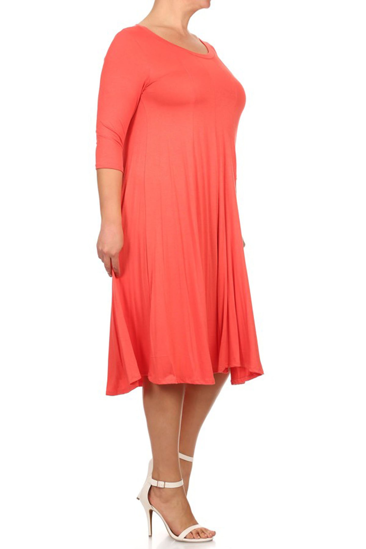 Women's Plus Size Casual 3/4 Sleeves Basic A-Line Pleated Solid Midi Dress