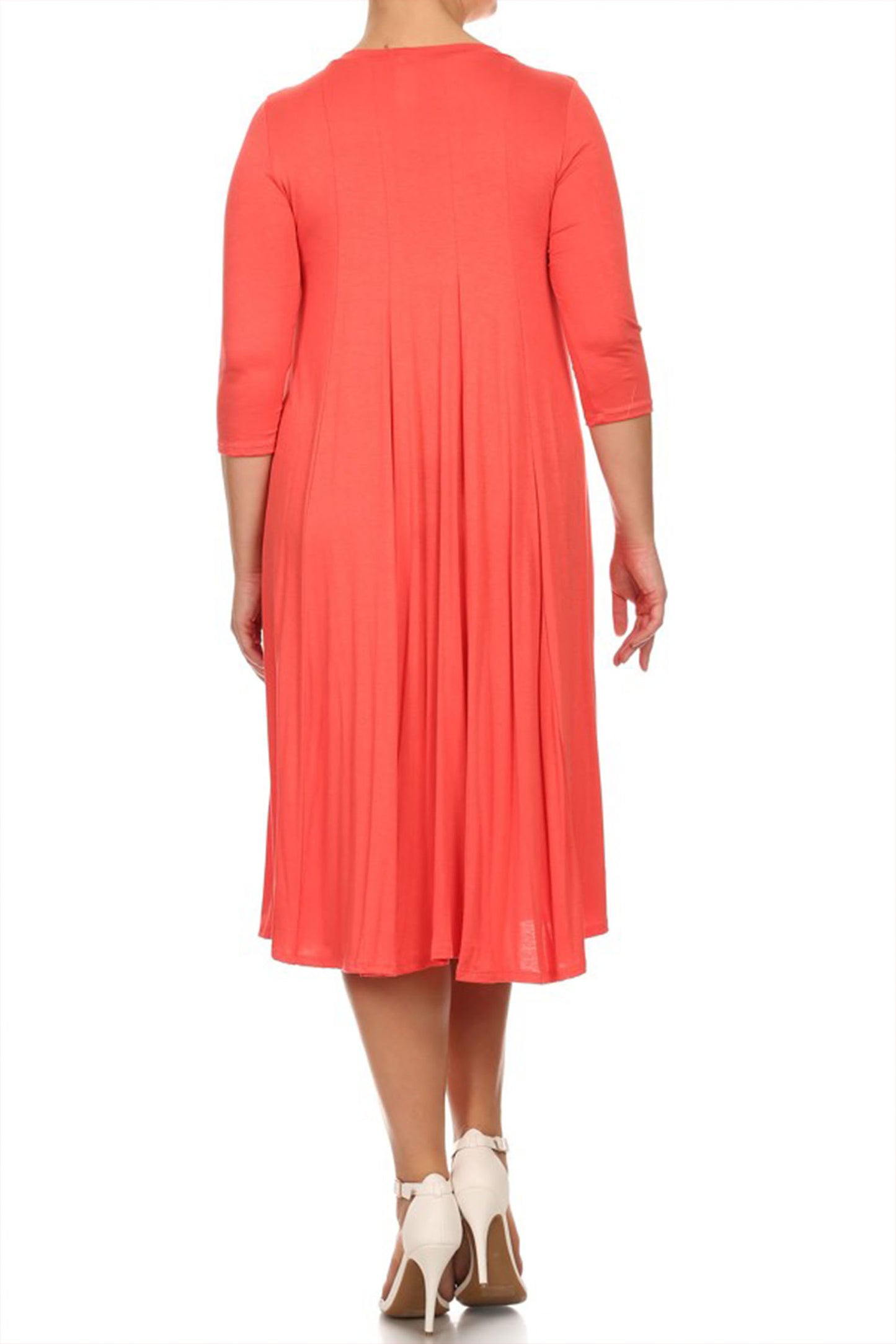 Women's Plus Size Casual 3/4 Sleeves Basic A-Line Pleated Solid Midi Dress