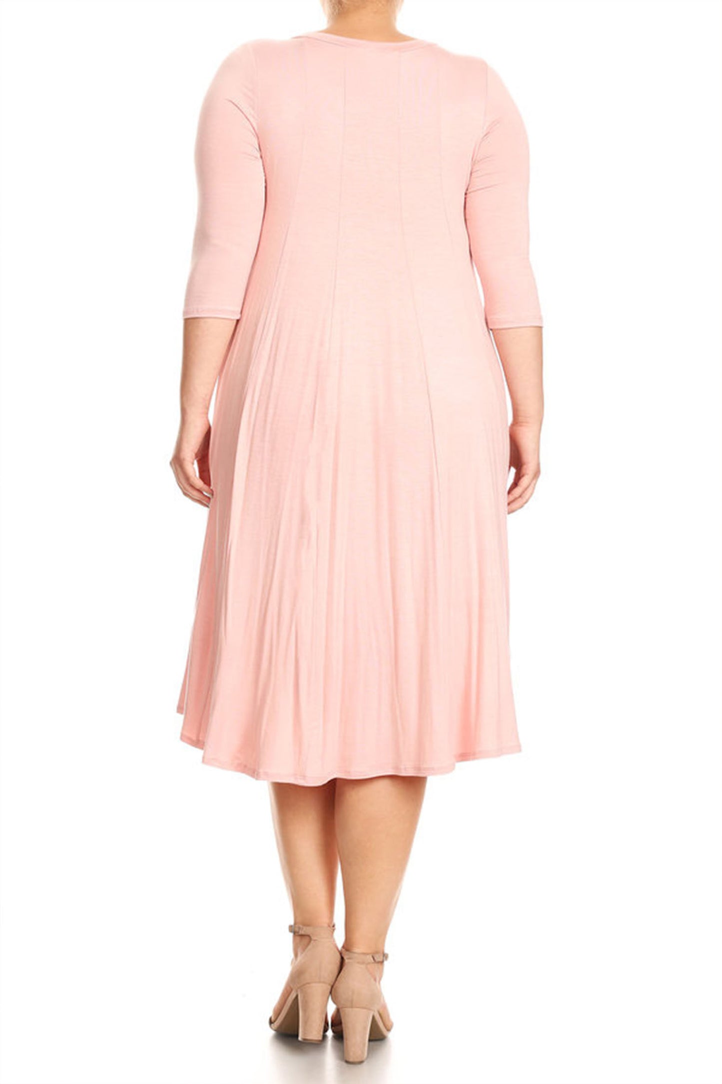 Women's Plus Size Casual 3/4 Sleeves Basic A-Line Pleated Solid Midi Dress