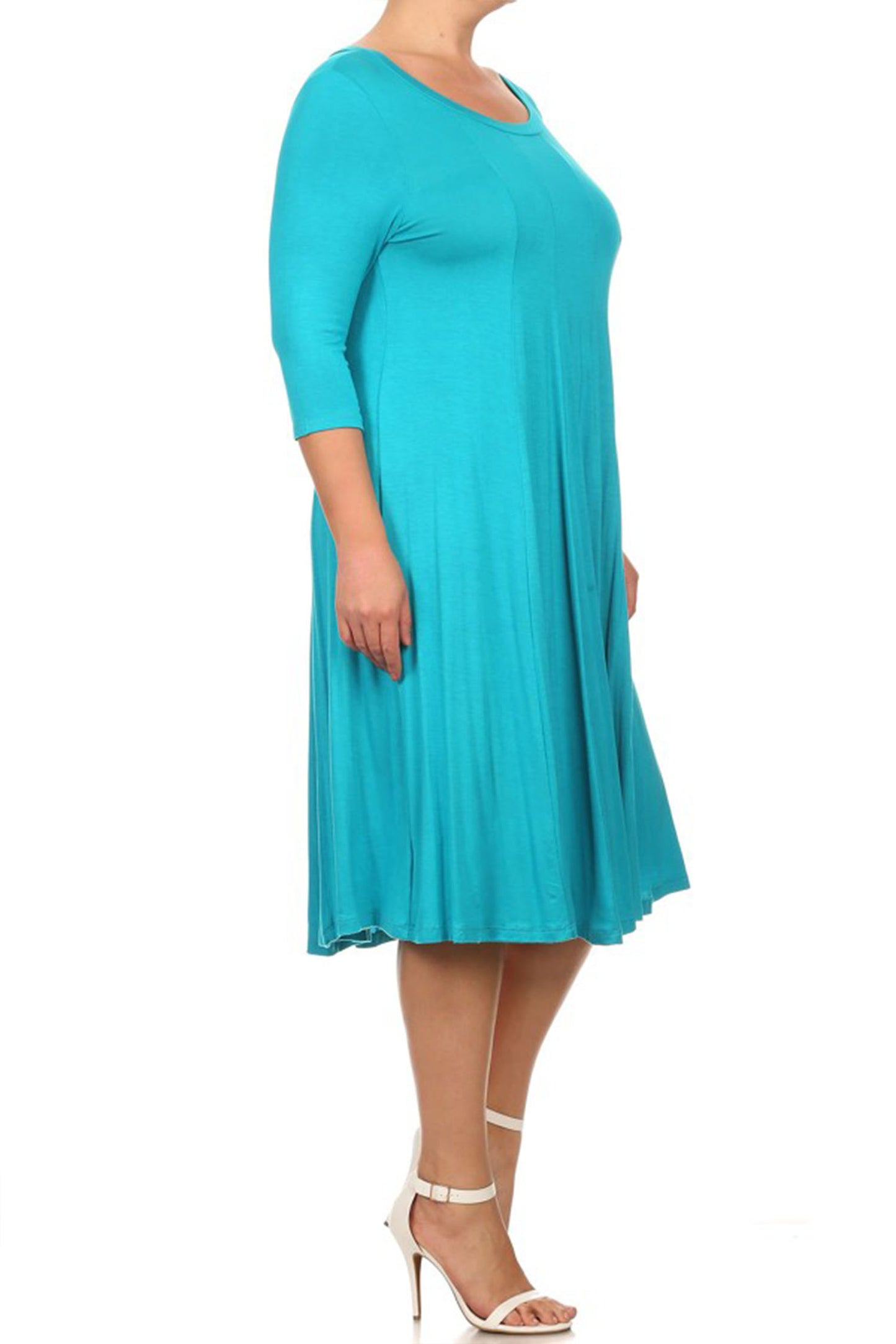 Women's Plus Size Casual 3/4 Sleeves Basic A-Line Pleated Solid Midi Dress