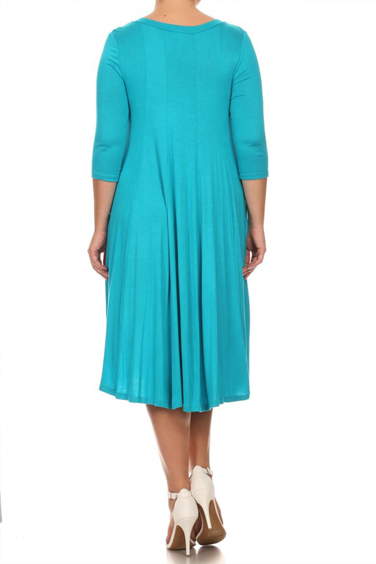 Women's Plus Size Casual 3/4 Sleeves Basic A-Line Pleated Solid Midi Dress