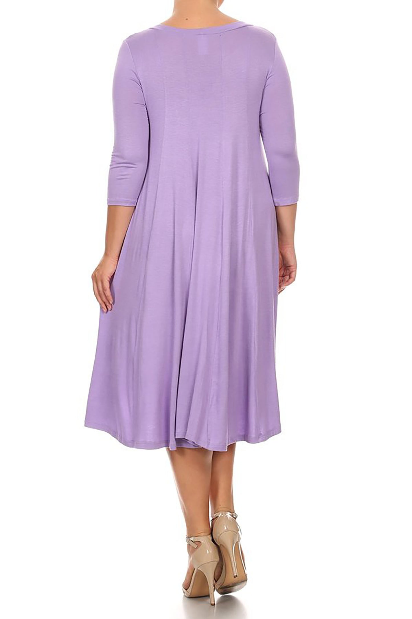 Women's Plus Size Casual 3/4 Sleeves Basic A-Line Pleated Solid Midi Dress