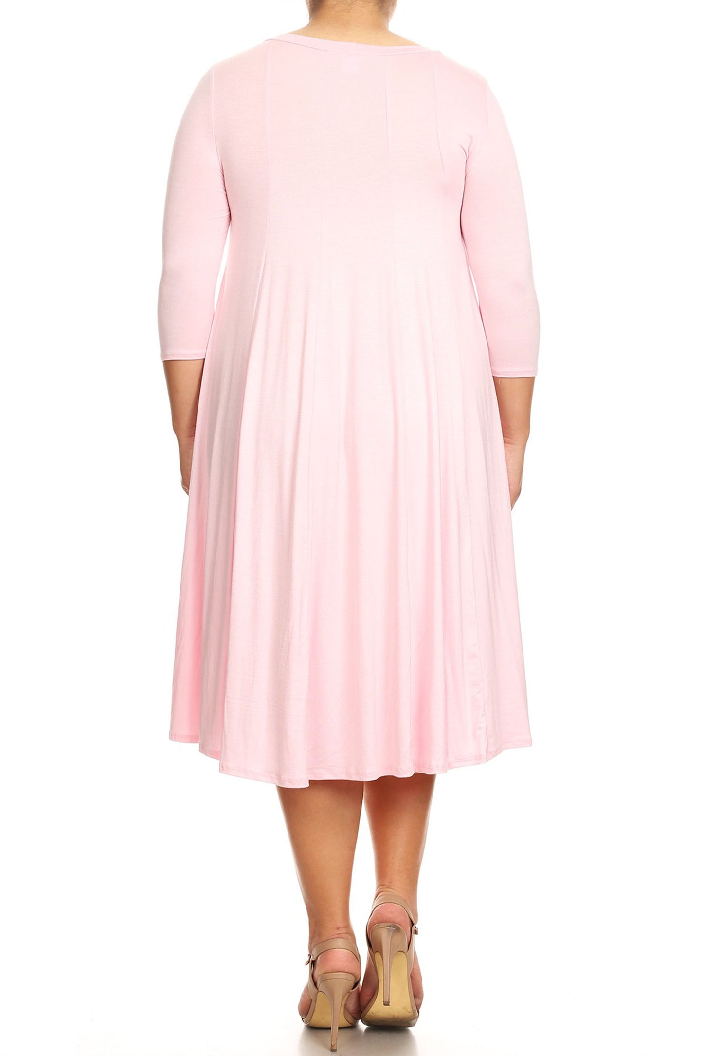 Women's Plus Size Casual 3/4 Sleeves Basic A-Line Pleated Solid Midi Dress