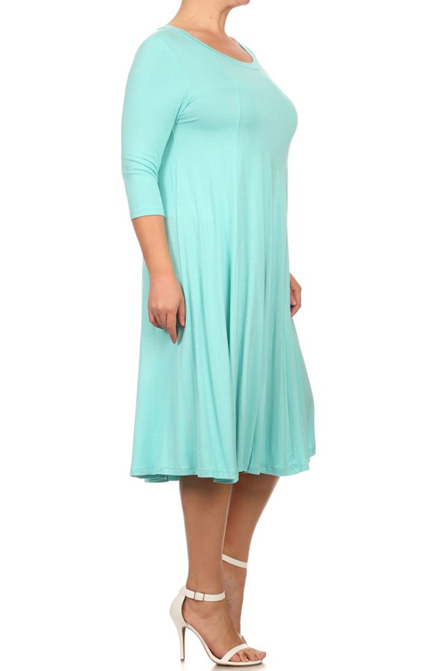 Women's Plus Size Casual 3/4 Sleeves Basic A-Line Pleated Solid Midi Dress