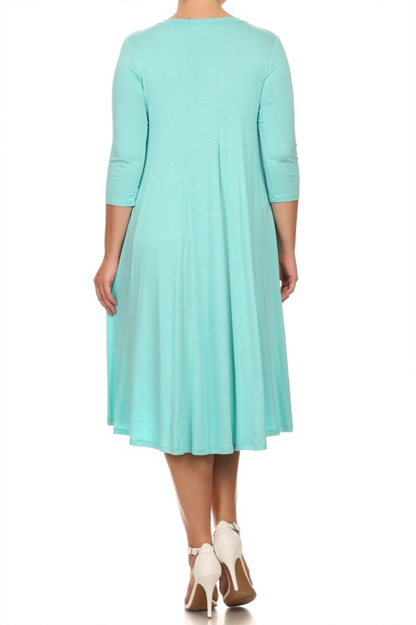 Women's Plus Size Casual 3/4 Sleeves Basic A-Line Pleated Solid Midi Dress