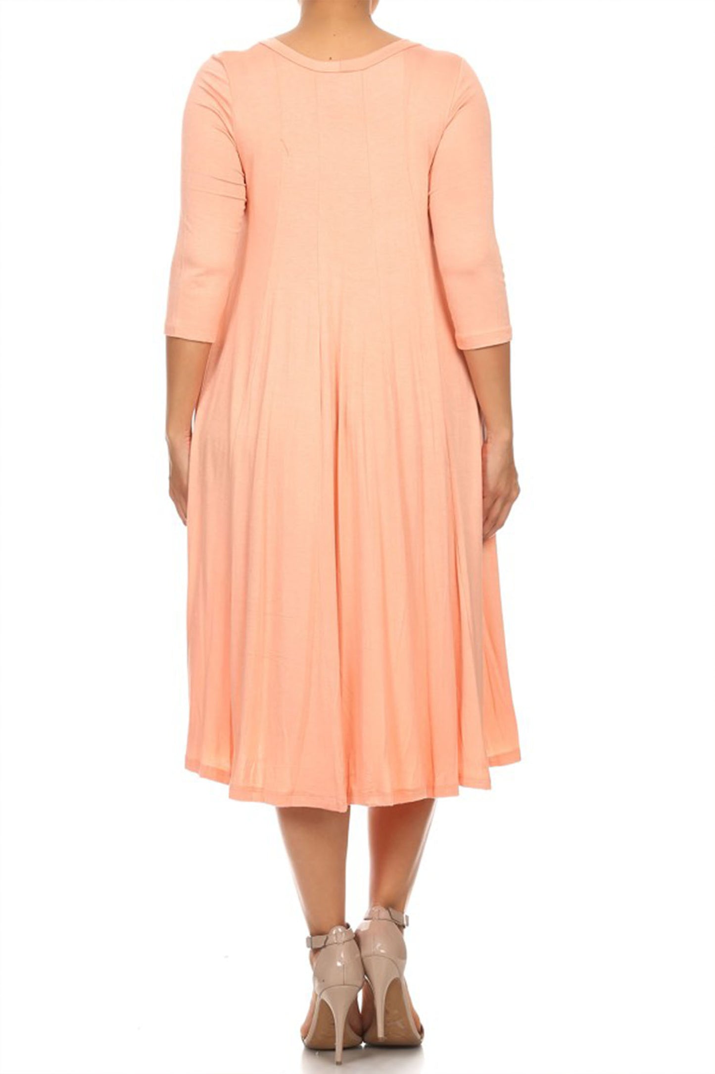 Women's Plus Size Casual 3/4 Sleeves Basic A-Line Pleated Solid Midi Dress