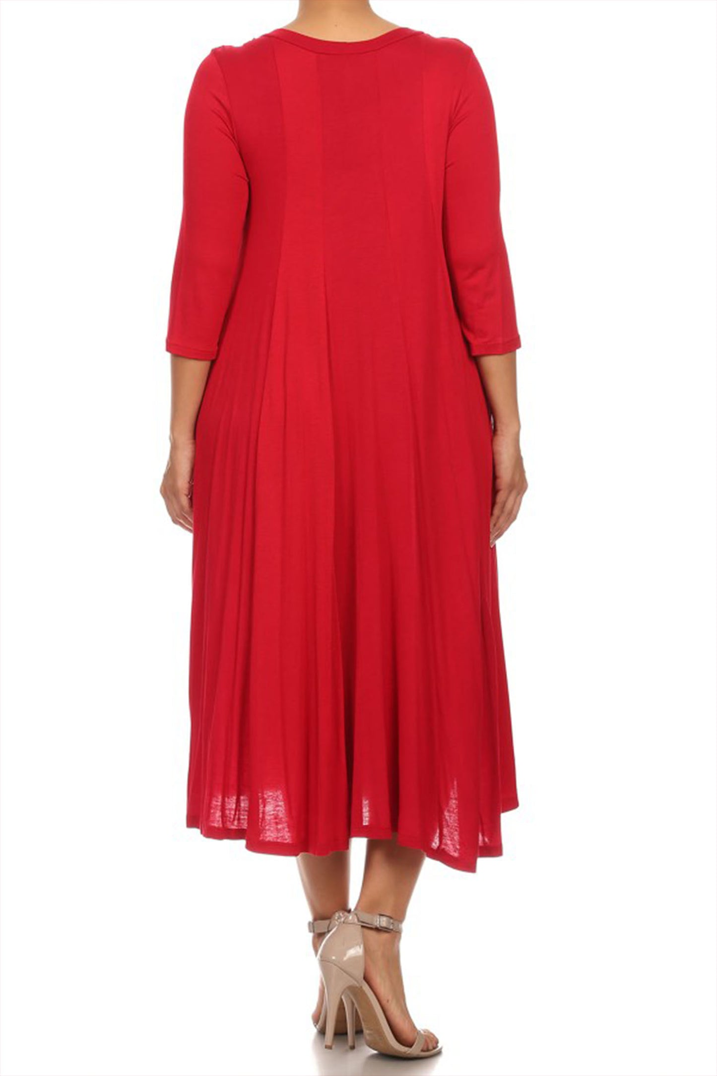 Women's Plus Size Casual 3/4 Sleeves Basic A-Line Pleated Solid Midi Dress