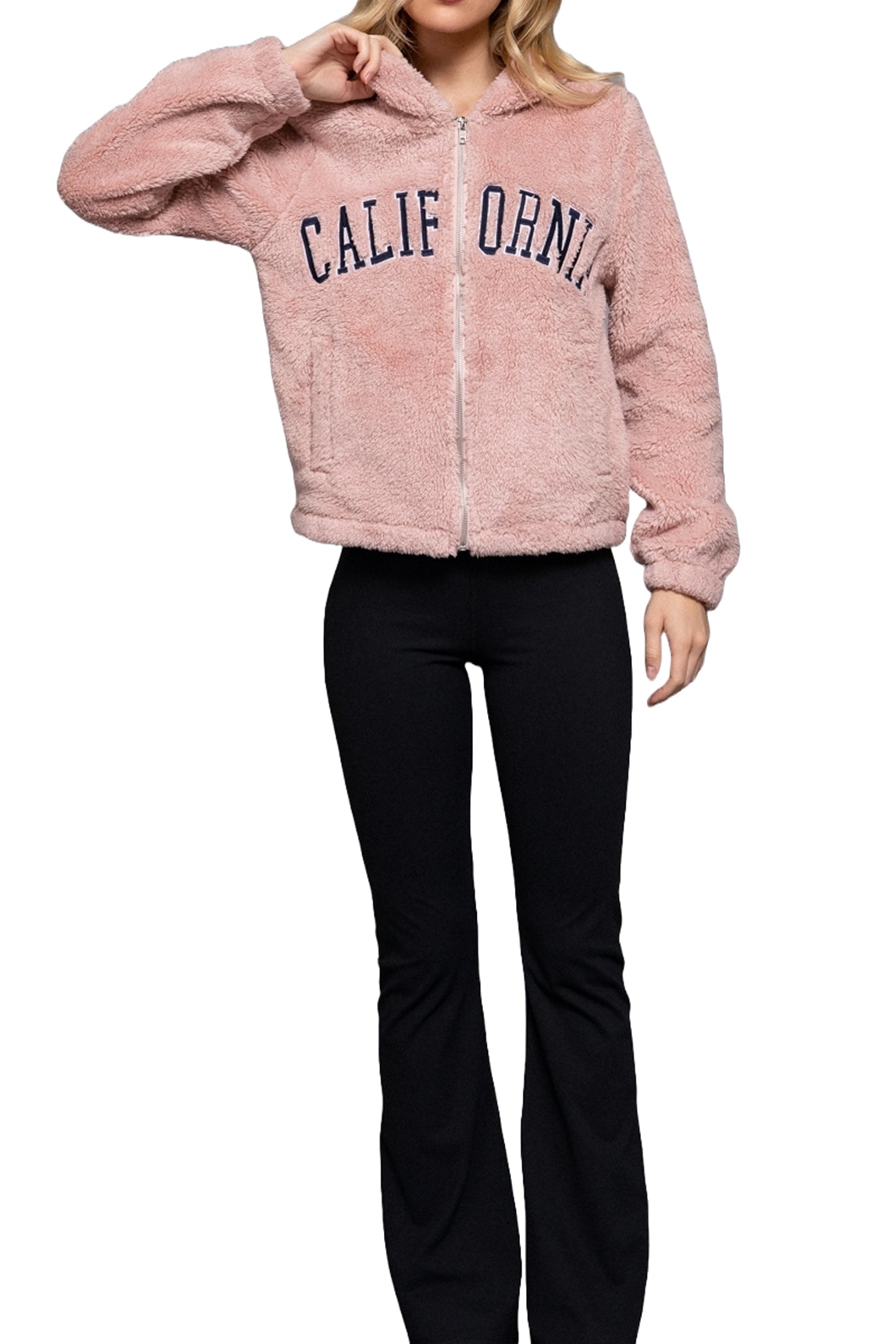 Women's California Embroidery Hooded Faux Fur Jacket - Cozy and Stylish