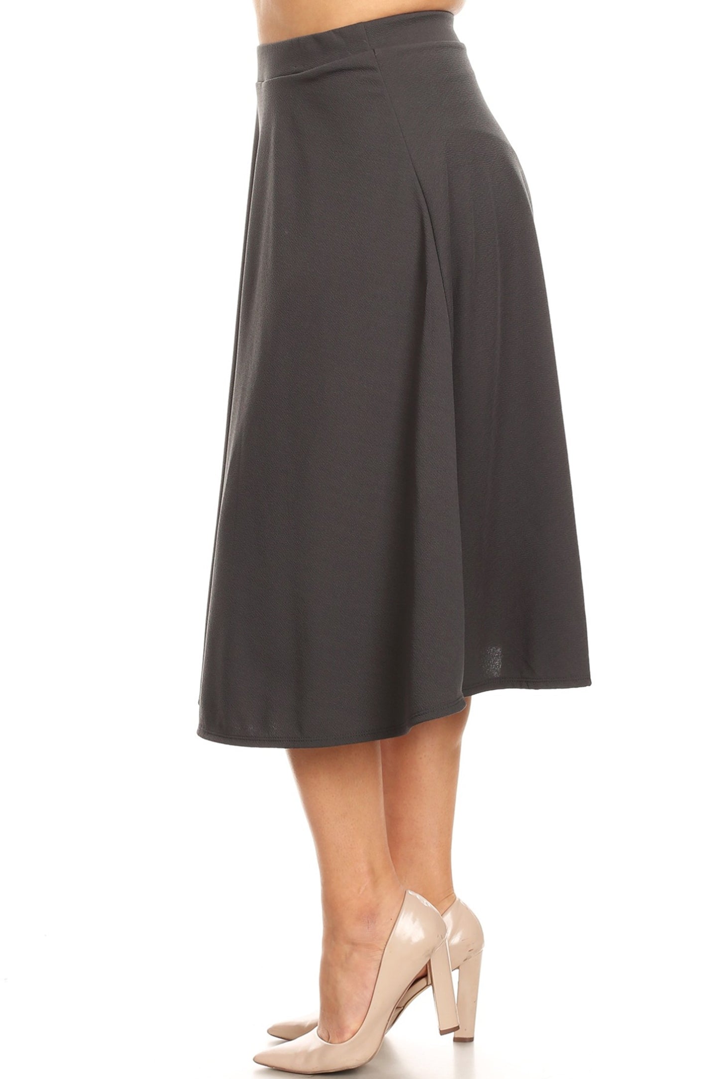 Women's Plus Size A-Line Flared Midi Skirt - Casual Solid with Elastic Band