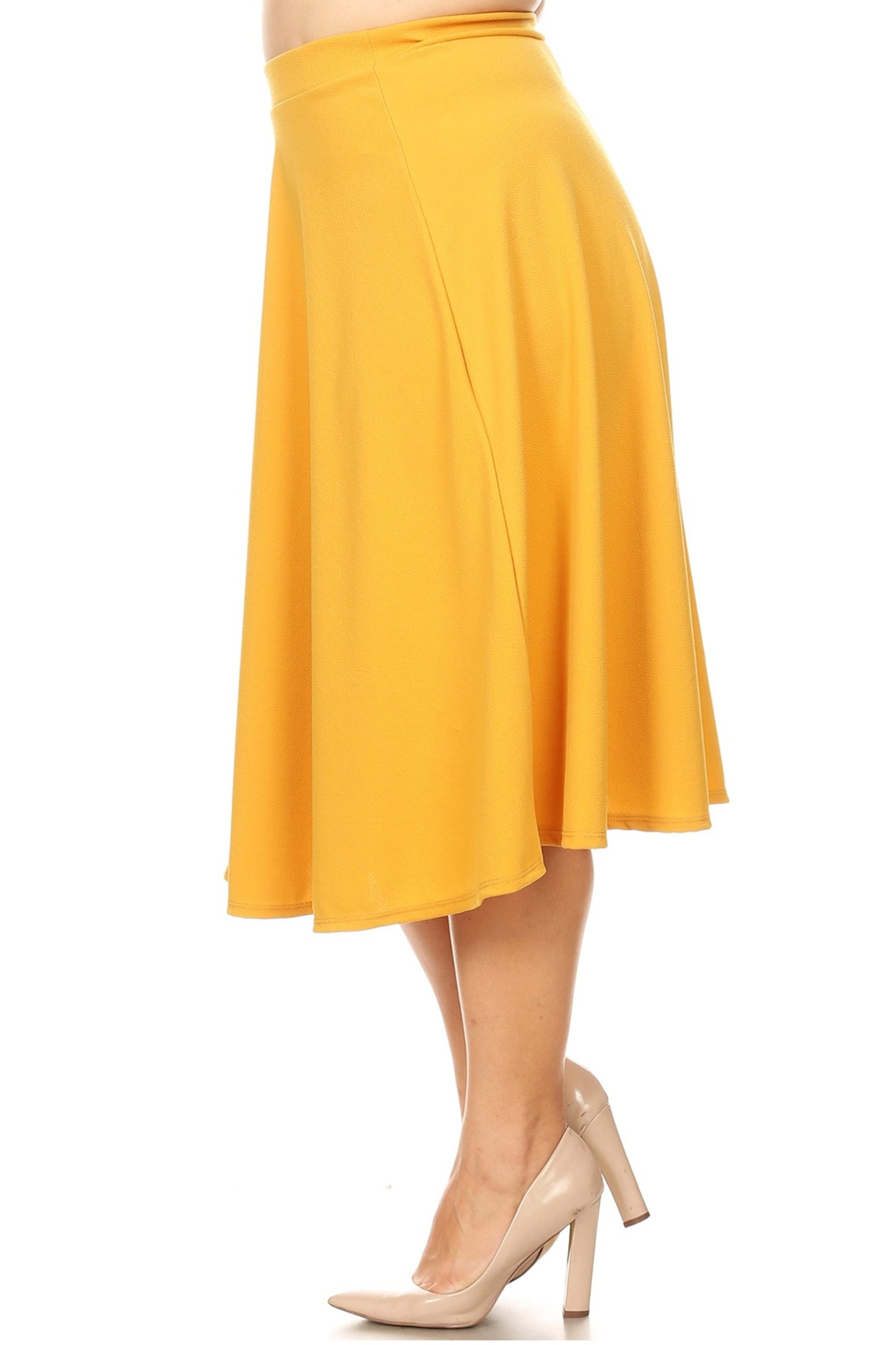 Women's Plus Size A-Line Flared Midi Skirt - Casual Solid with Elastic Band