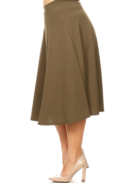 Women's Plus Size A-Line Flared Midi Skirt - Casual Solid with Elastic Band