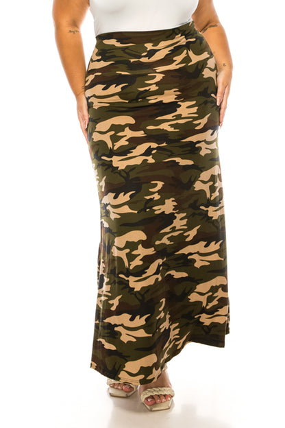 Women's Plus Size Printed High Waisted A-Line Maxi Skirt with Foldable Waistband - Relax