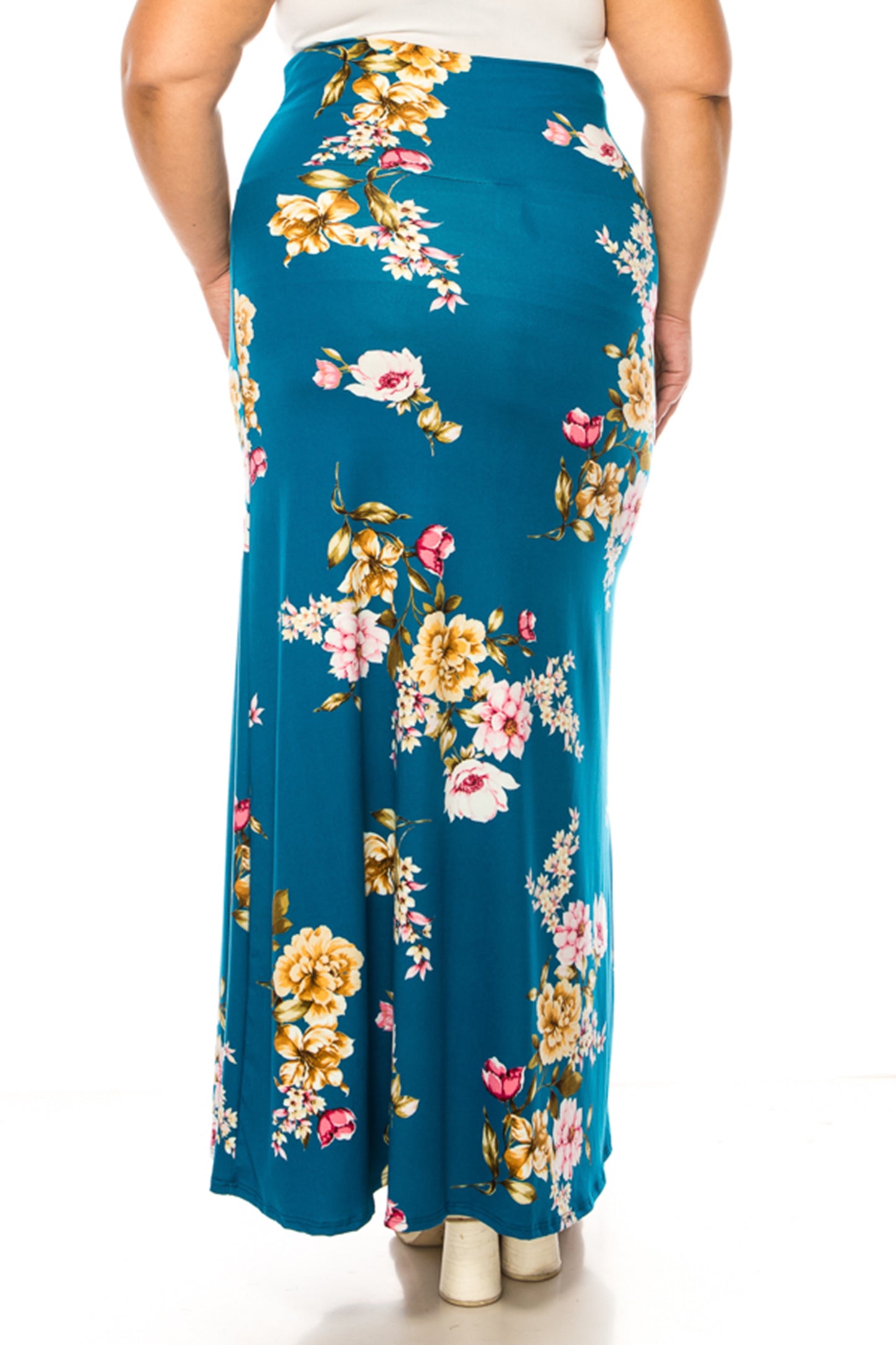 Women's Plus Size Printed High Waisted A-Line Maxi Skirt with Foldable Waistband - Relax