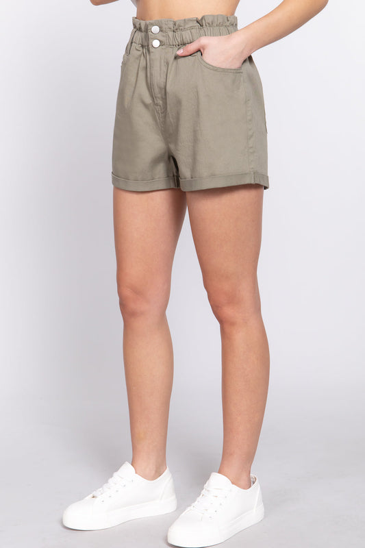 PAPER BAG STRETCH COTTON TWILL SHORTS