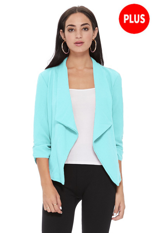Plus size Women's 3/4 Sleeve Open Front Casual Cardigan Blazer Jacket