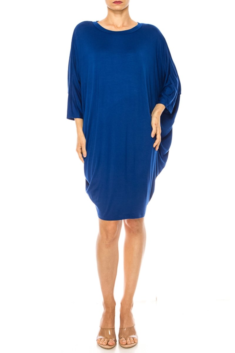 Wholesale Women's Casual Loose Fit Dolman Style Midi Dress Royal Blue / S-M-L(2-2-2)6PCS