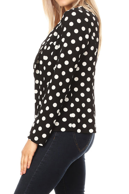 Women's Classic Polka Dot Open Front Lightweight Long Sleeve Work Office Blazer Jacket