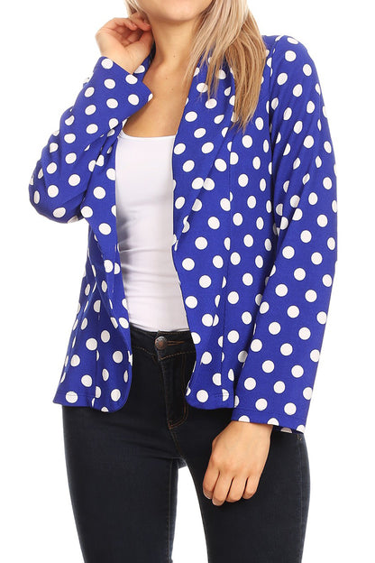 Women's Classic Polka Dot Open Front Lightweight Long Sleeve Work Office Blazer Jacket