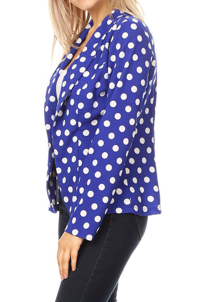 Women's Classic Polka Dot Open Front Lightweight Long Sleeve Work Office Blazer Jacket