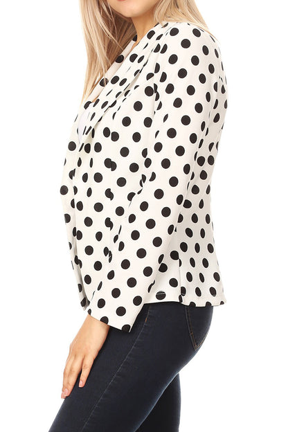 Women's Classic Polka Dot Open Front Lightweight Long Sleeve Work Office Blazer Jacket