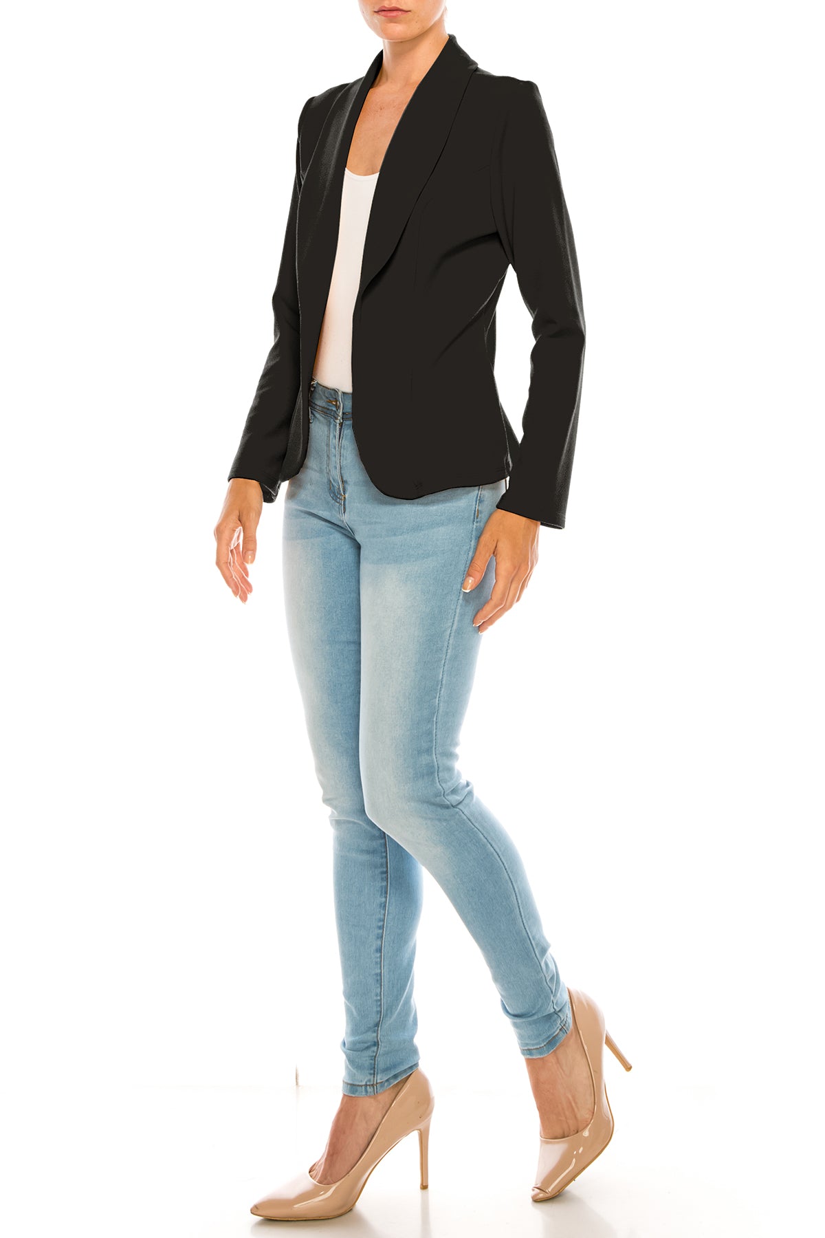 Women's Casual Solid Office Work Long Sleeve Fitted Blazer Jacket