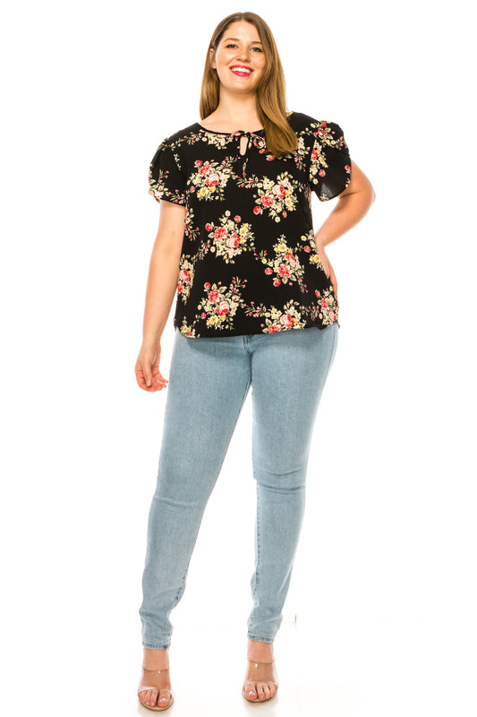 Women's Floral Plus Size Short Sleeve Tunic Top Blouse