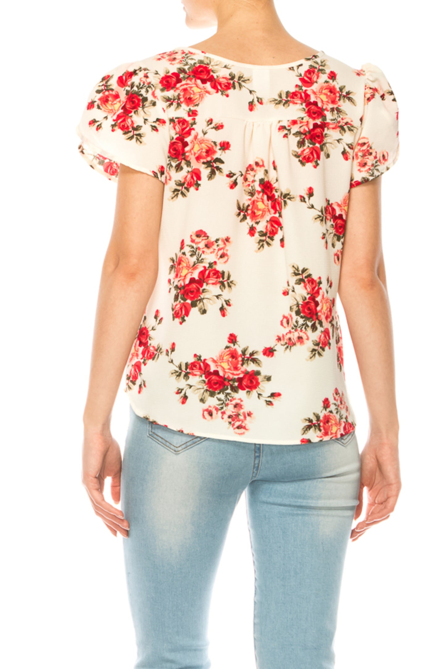 Women's Floral Pattern Short Sleeve Tunic Top Blouse