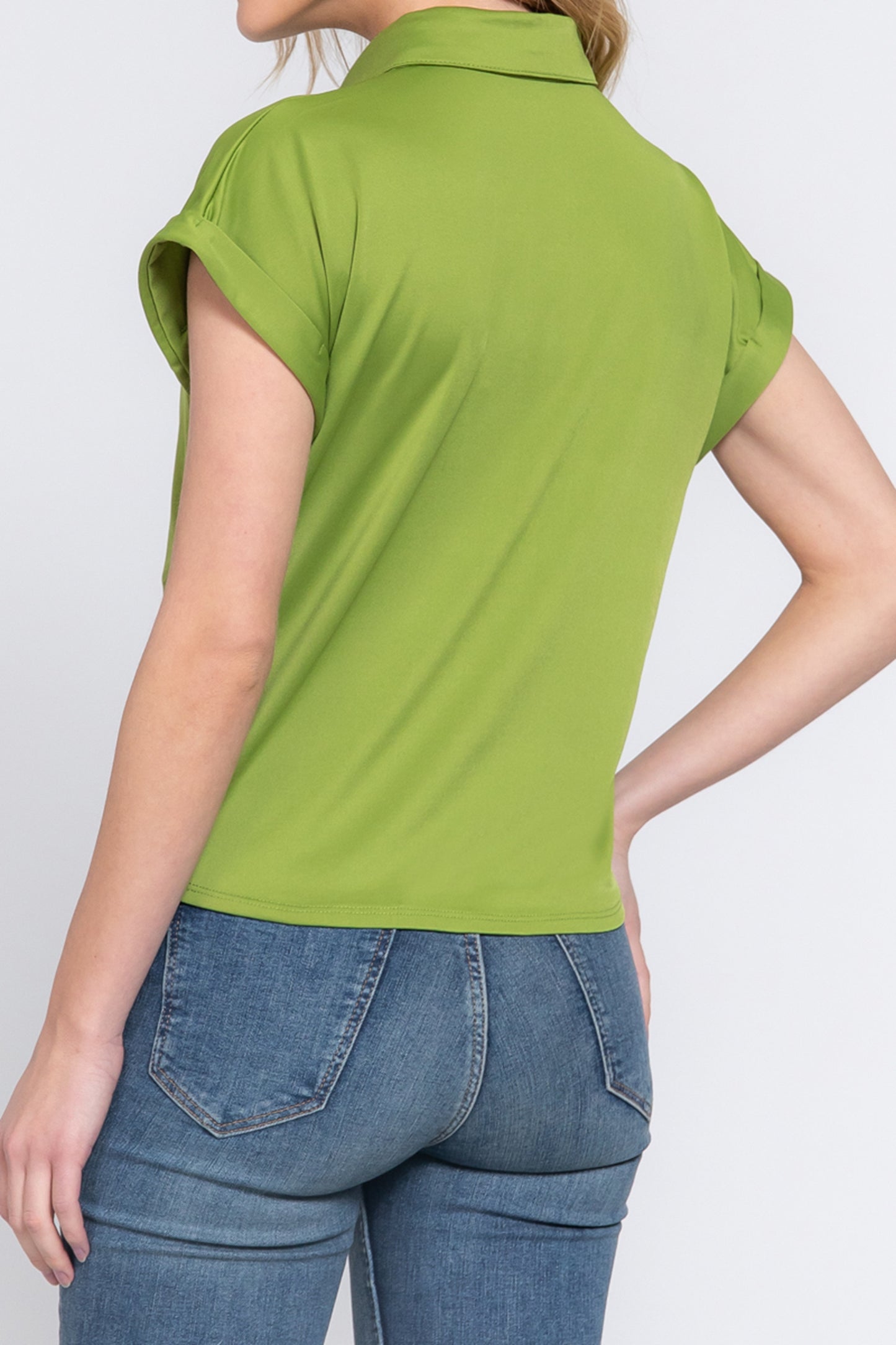 Women's Short Sleeve Front Tie Detail Stretch ITY Top