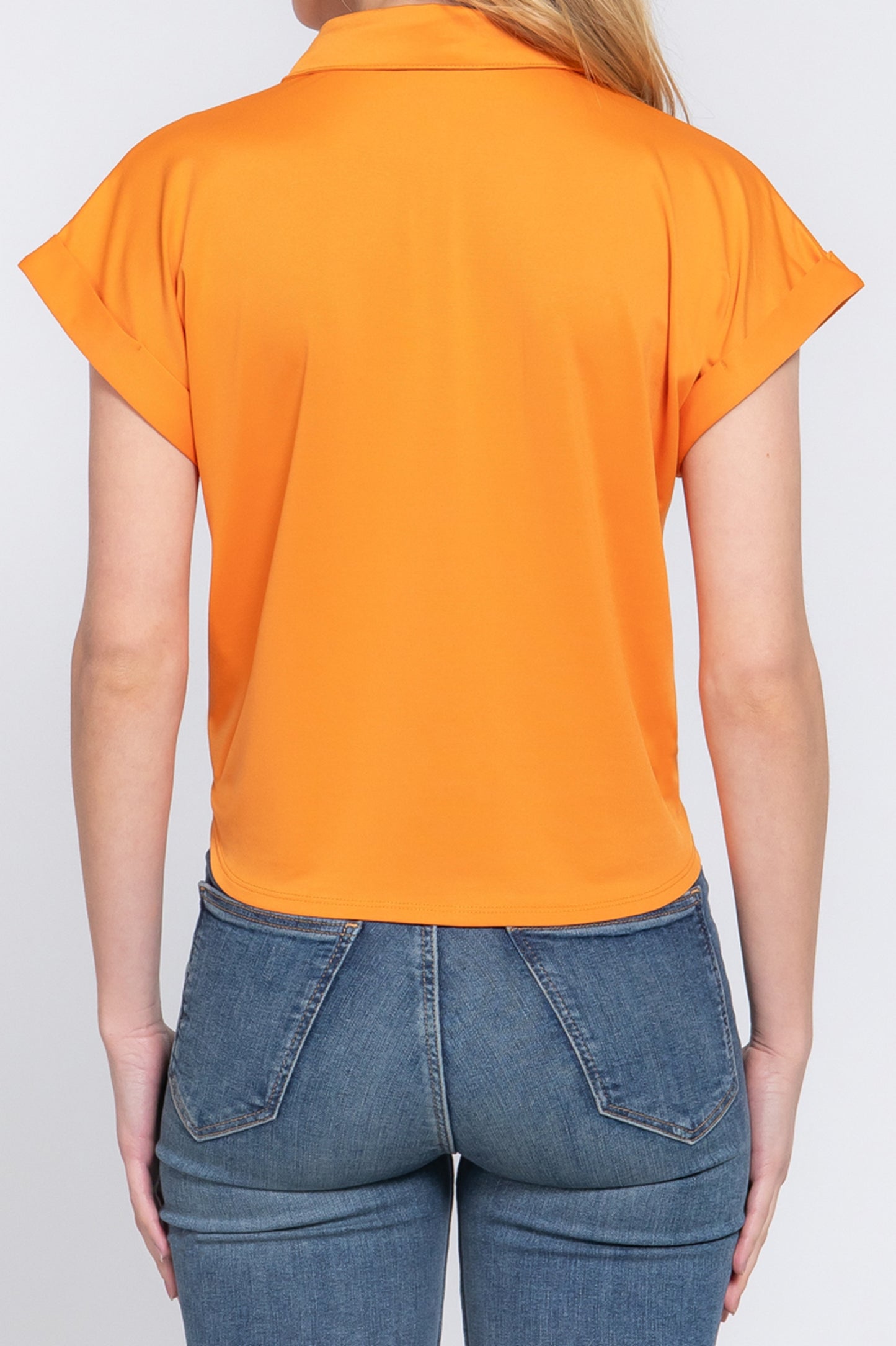 Women's Short Sleeve Front Tie Detail Stretch ITY Top