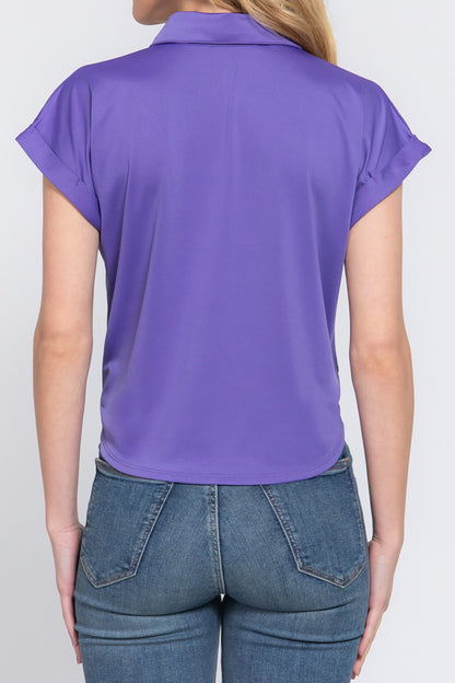 Women's Short Sleeve Front Tie Detail Stretch ITY Top