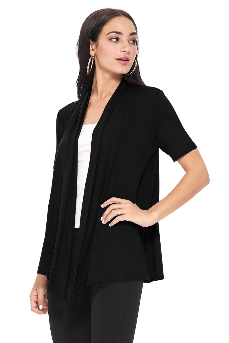 Women's Casual Solid Short Sleeve Basic Open Draped Front Cardigan Office Wear