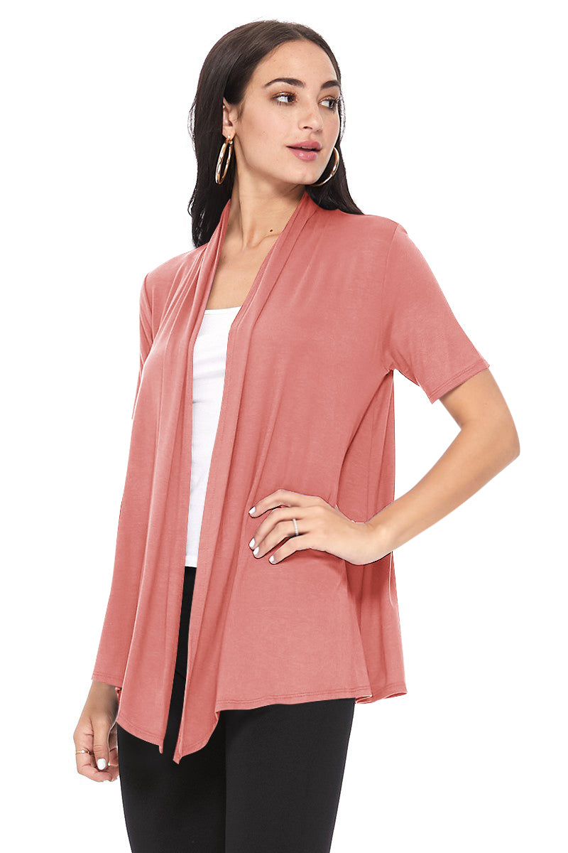 Women's Casual Solid Short Sleeve Basic Open Draped Front Cardigan Office Wear