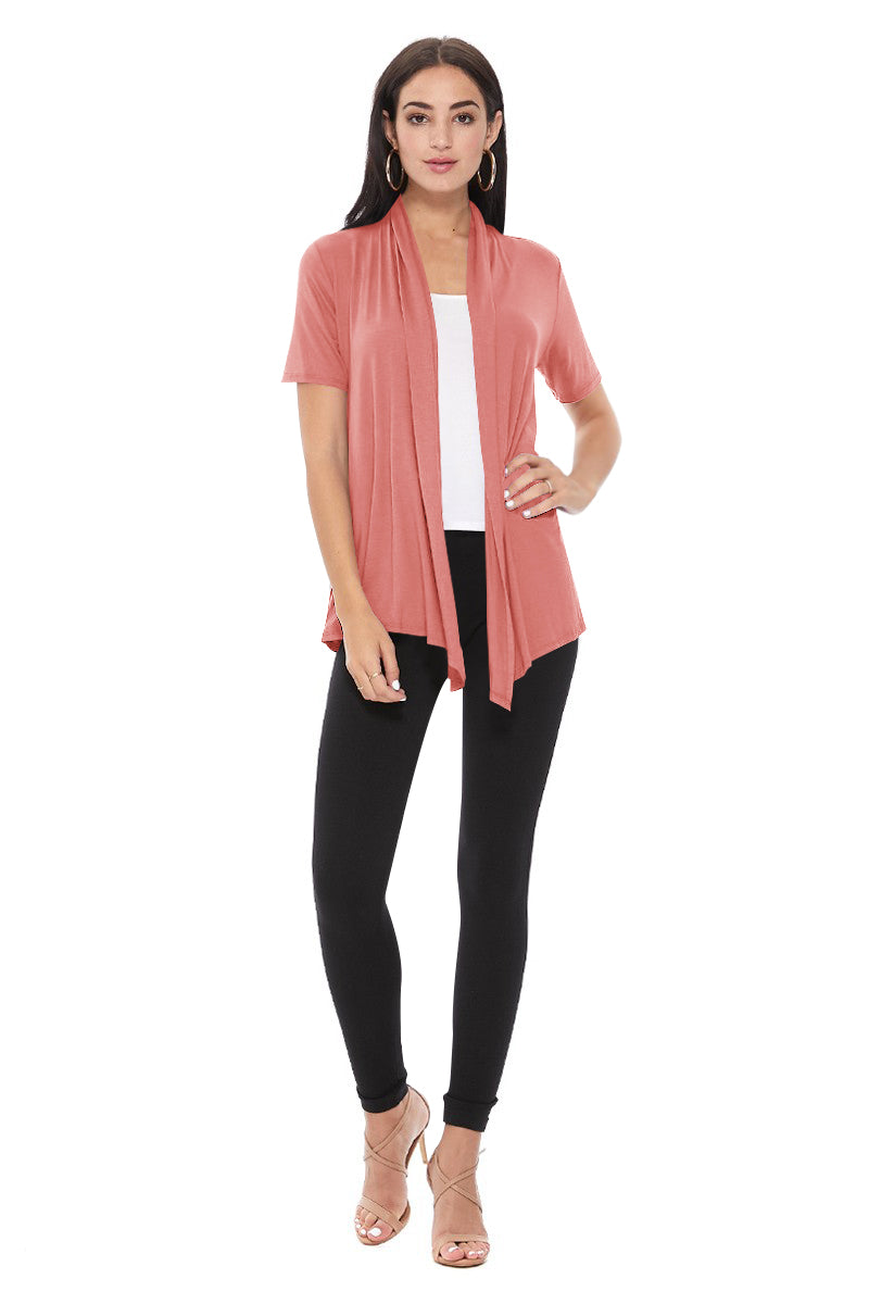 Women's Casual Solid Short Sleeve Basic Open Draped Front Cardigan Office Wear