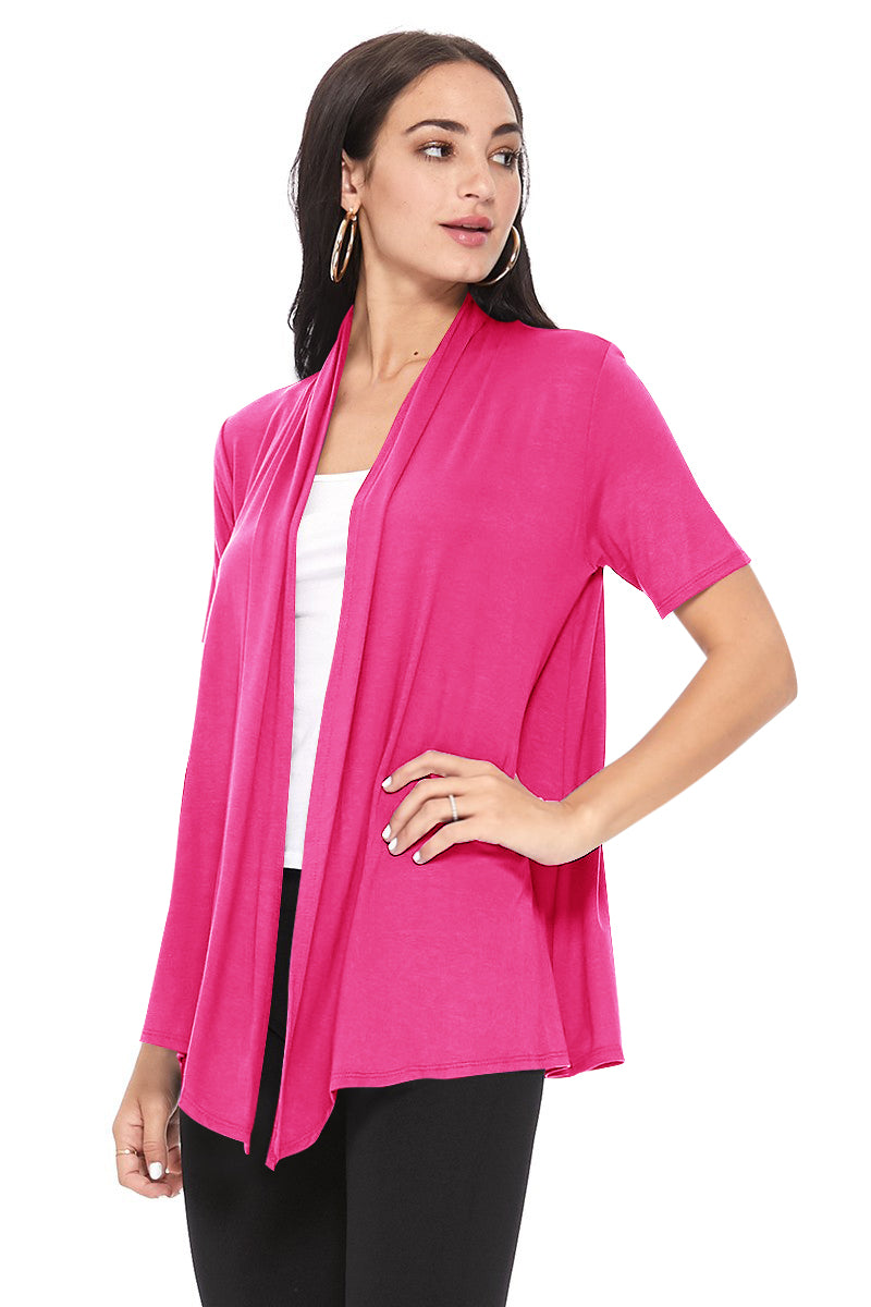 Women's Casual Solid Short Sleeve Basic Open Draped Front Cardigan Office Wear