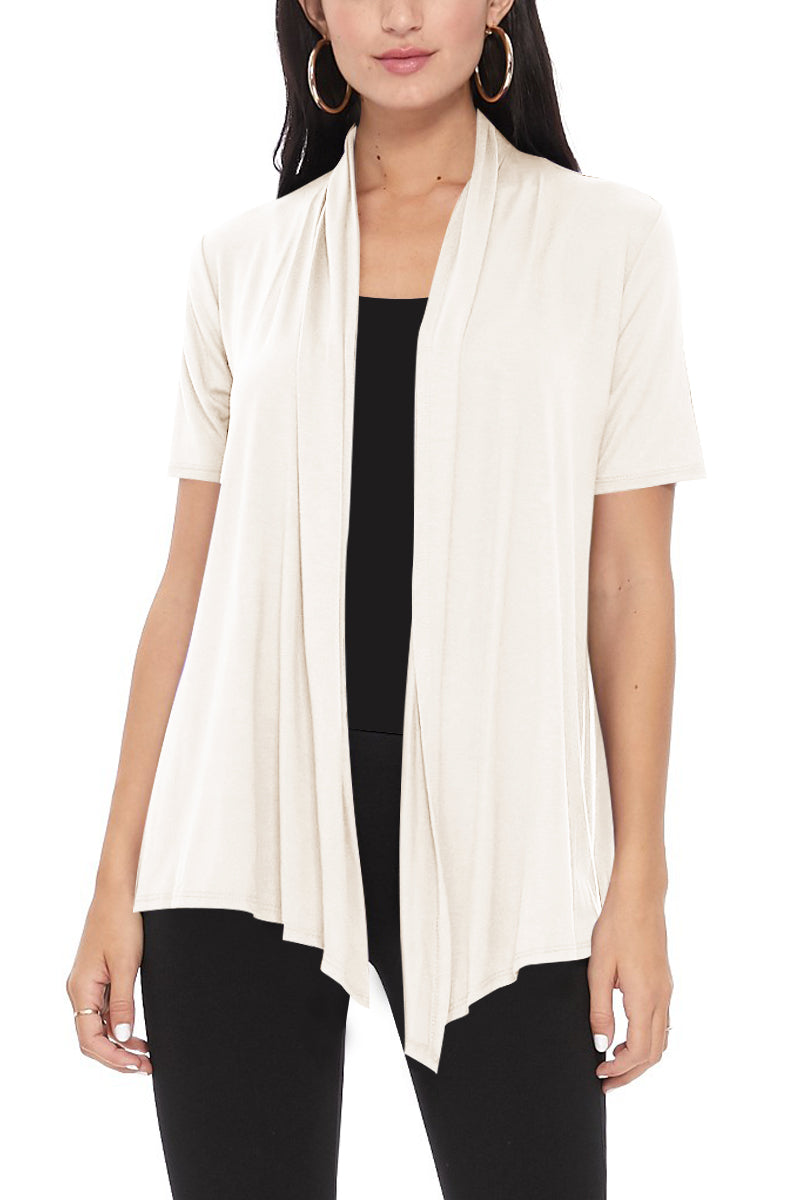 Women's Casual Solid Short Sleeve Basic Open Draped Front Cardigan Office Wear