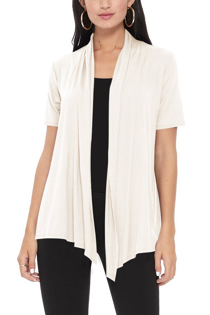 Women's Casual Solid Short Sleeve Basic Open Draped Front Cardigan Office Wear