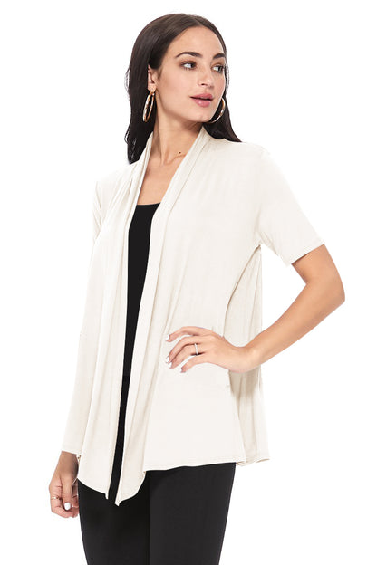 Women's Casual Solid Short Sleeve Basic Open Draped Front Cardigan Office Wear