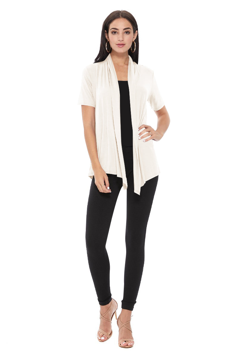 Women's Casual Solid Short Sleeve Basic Open Draped Front Cardigan Office Wear