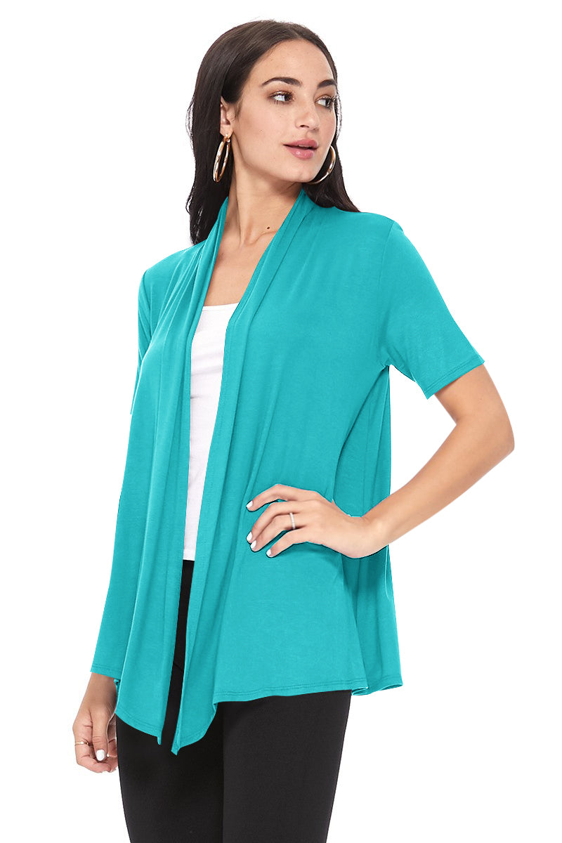 Women's Casual Solid Short Sleeve Basic Open Draped Front Cardigan Office Wear