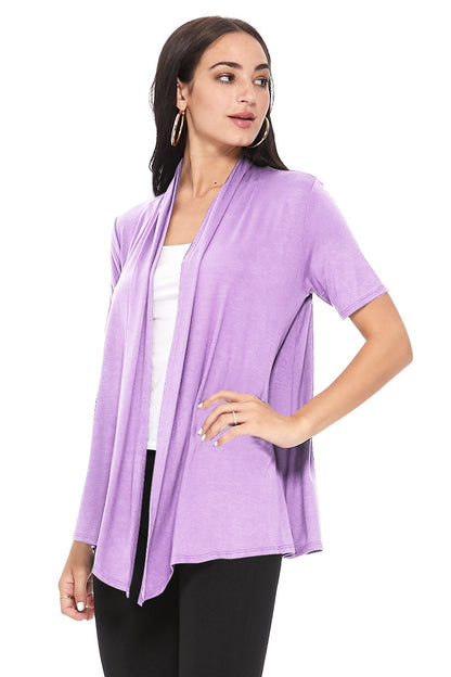 Women's Casual Solid Short Sleeve Basic Open Draped Front Cardigan Office Wear