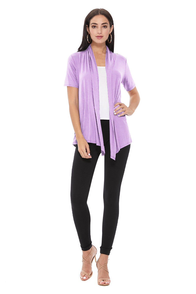 Women's Casual Solid Short Sleeve Basic Open Draped Front Cardigan Office Wear