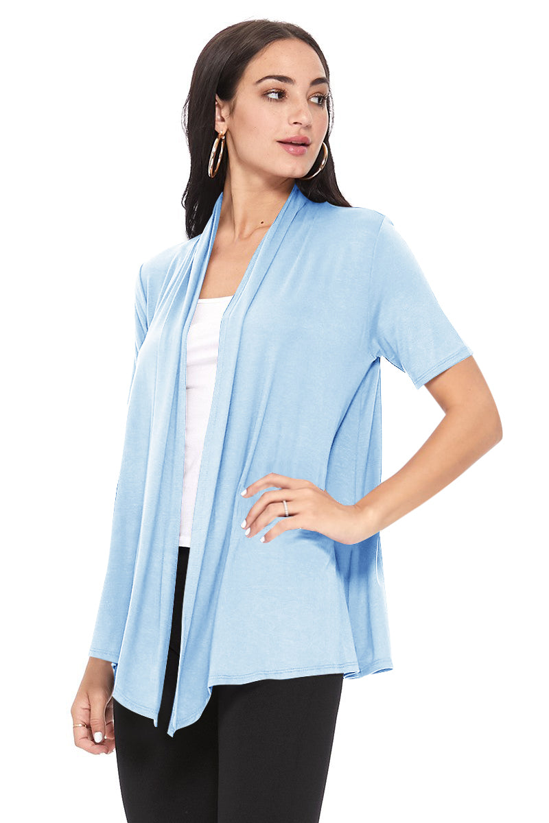 Women's Casual Solid Short Sleeve Basic Open Draped Front Cardigan Office Wear