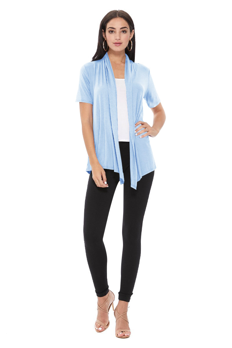 Women's Casual Solid Short Sleeve Basic Open Draped Front Cardigan Office Wear