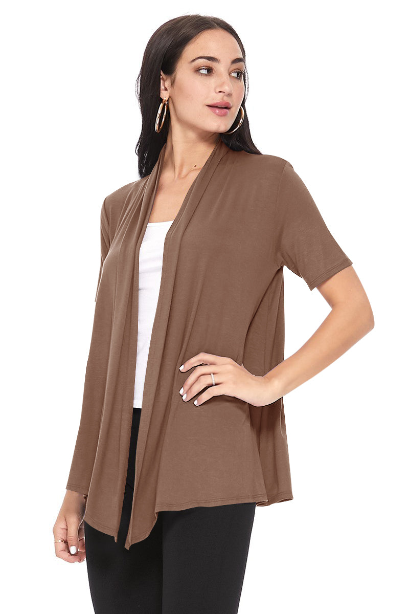 Women's Casual Solid Short Sleeve Basic Open Draped Front Cardigan Office Wear