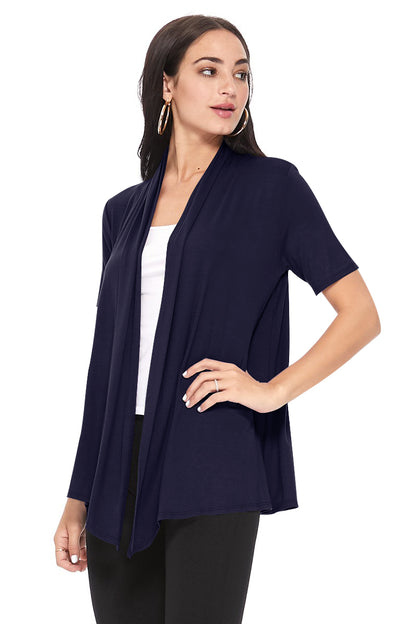 Women's Casual Solid Short Sleeve Basic Open Draped Front Cardigan Office Wear