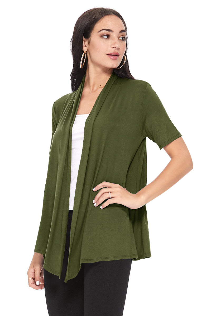 Women's Casual Solid Short Sleeve Basic Open Draped Front Cardigan Office Wear