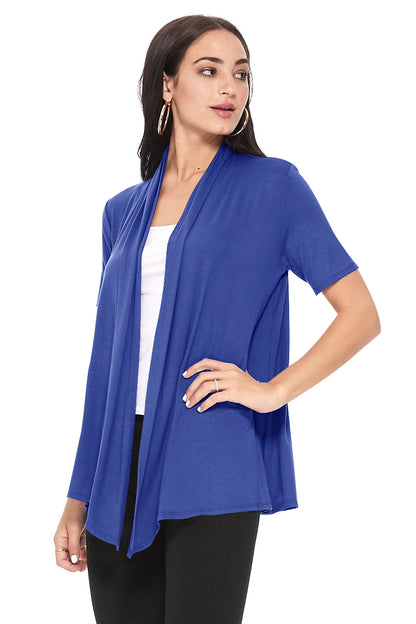 Women's Casual Solid Short Sleeve Basic Open Draped Front Cardigan Office Wear