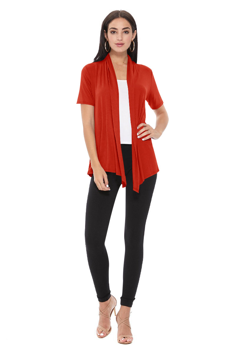 Women's Casual Solid Short Sleeve Basic Open Draped Front Cardigan Office Wear