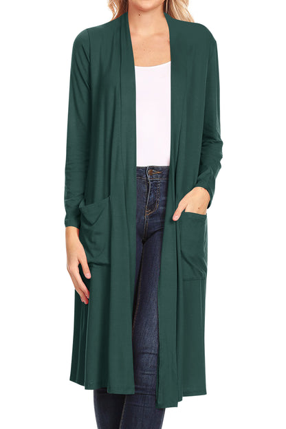 Women's Casual Loose Fit Open Front Side Pockets Solid Soft Lightweight Long Cardigan